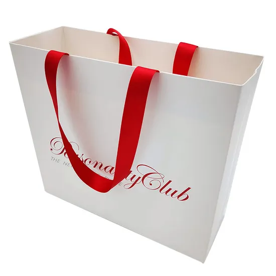 Eco Friendly Custom Logo Printed OEM Paper Shopper Bag Gift Paper Bags with Ribbon Handles