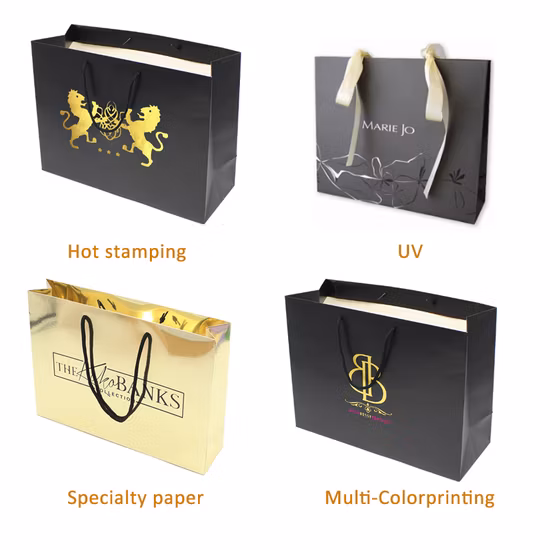 Printed Black Paper Packaging Luxury Shopping Gift Bag with Handle