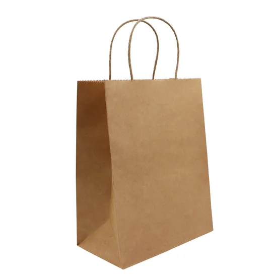 Recycled Biodegradable Retail Grocery Shopping Packaging Custom Made Fast Food Take Away Clothes Packaging Kraft Paper Bag