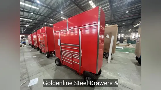 Customized Steel Drawers & Wheels Pit Cart Tool Trolley Tool Box for Outdoor
